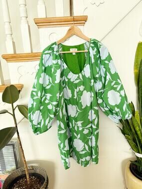 Kate Spade Women's Green White Floral Cotton Peplum Blouse Size S